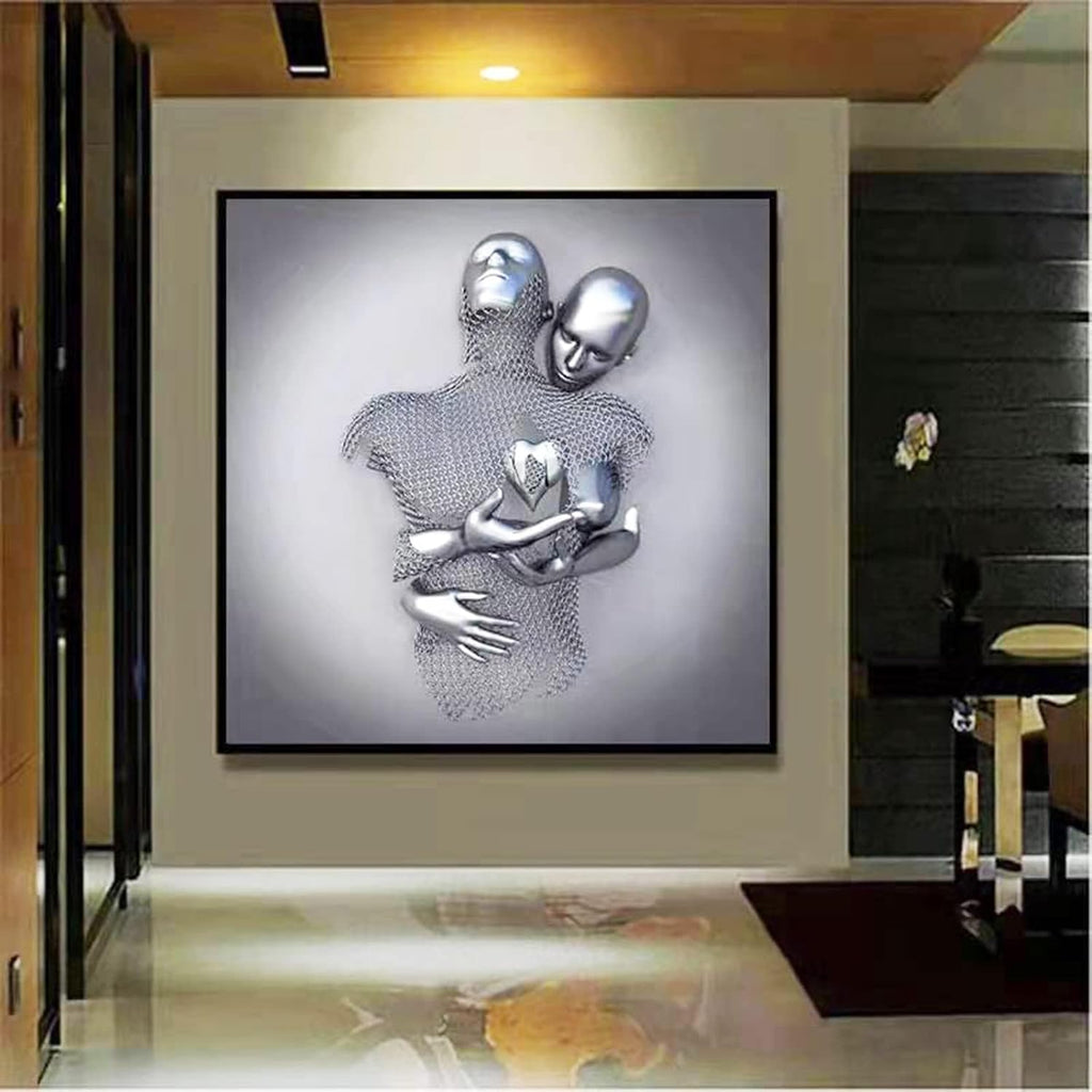 3D Wall Art Decor Artwork Figure Statue Modern Art Canvas Painting,Large Wall Art Bedroom Decoration (Hold Gray Heart)