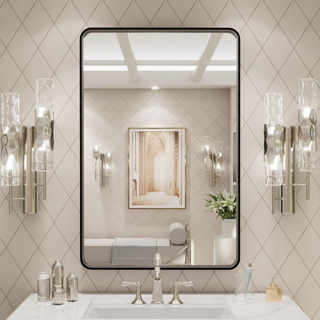 24X30 Inch Black Metal Framed Bathroom Mirror