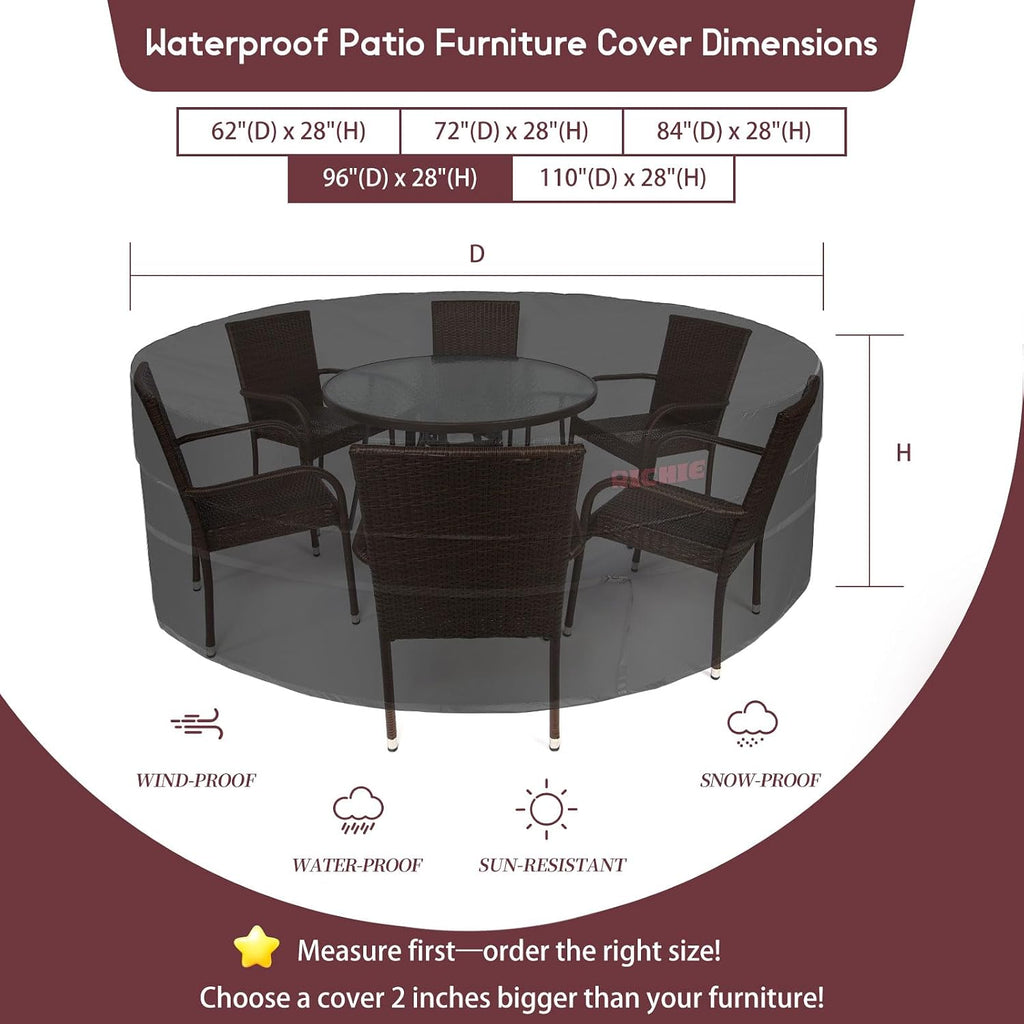 Waterproof Round Patio Furniture Covers - 600D UV Resistant & Anti-Fading, All Weather Outdoor Table and Chairs Set
