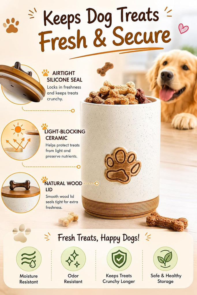 Dog Treat Container with Lid, Airtight Dog Treat Jar for Countertop