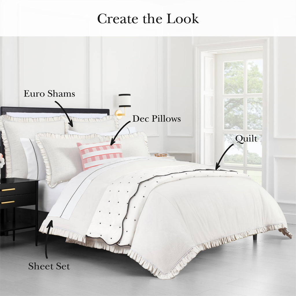 Cotton Ruffle Euro Sham, 26" x 26" Spring Pillow Cover, Single 100% Cotton Linen-Like Cover, Machine Washable, White