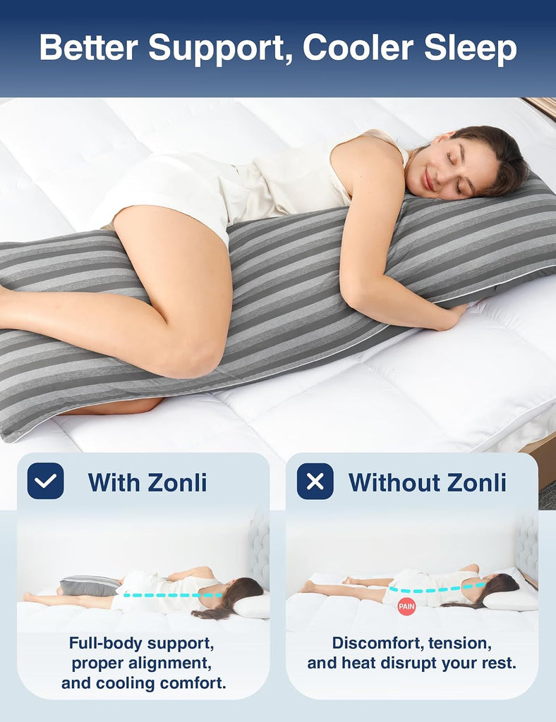 Cooling Body Pillow for Adults, Long Pillow with Memory Foam Adjustable, Firm Support Body Pillow for Side Sleeper