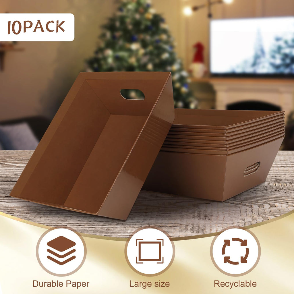 10PACK Baskets for Gifts Empty, 10x12"Thick Brown Gift Basket with Handles 10 Bows 10 Bags Empty Gift Baskets for