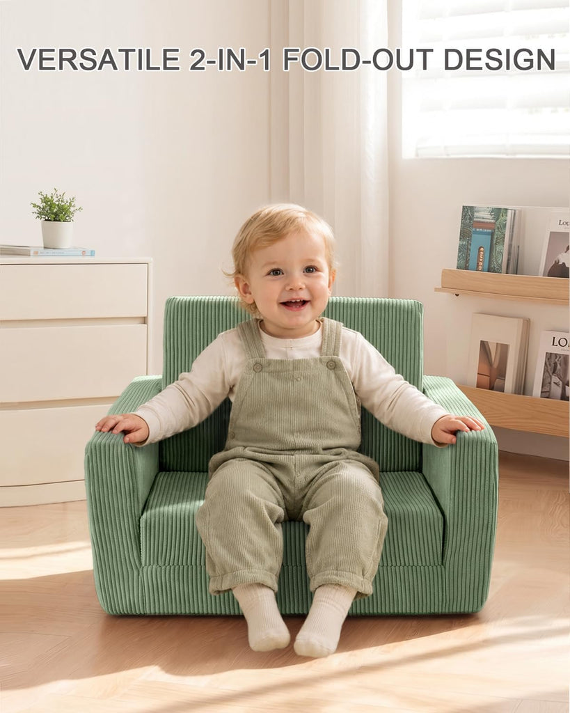 In-1 Kids Chair and Couch, Cozy Corduroy Kids Sofa, Green