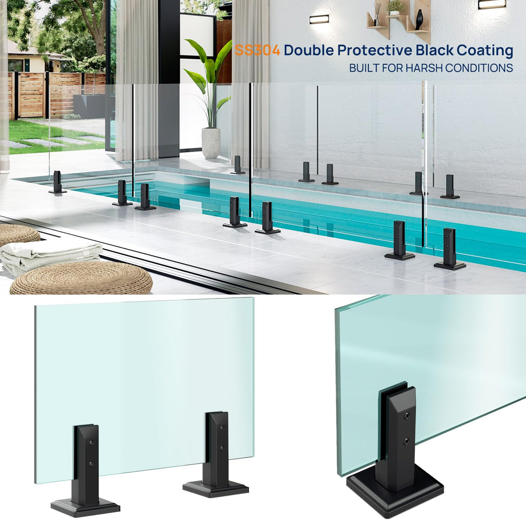 8 Pack Frameless Glass Railing Spigots, 304 Stainless Steel Black