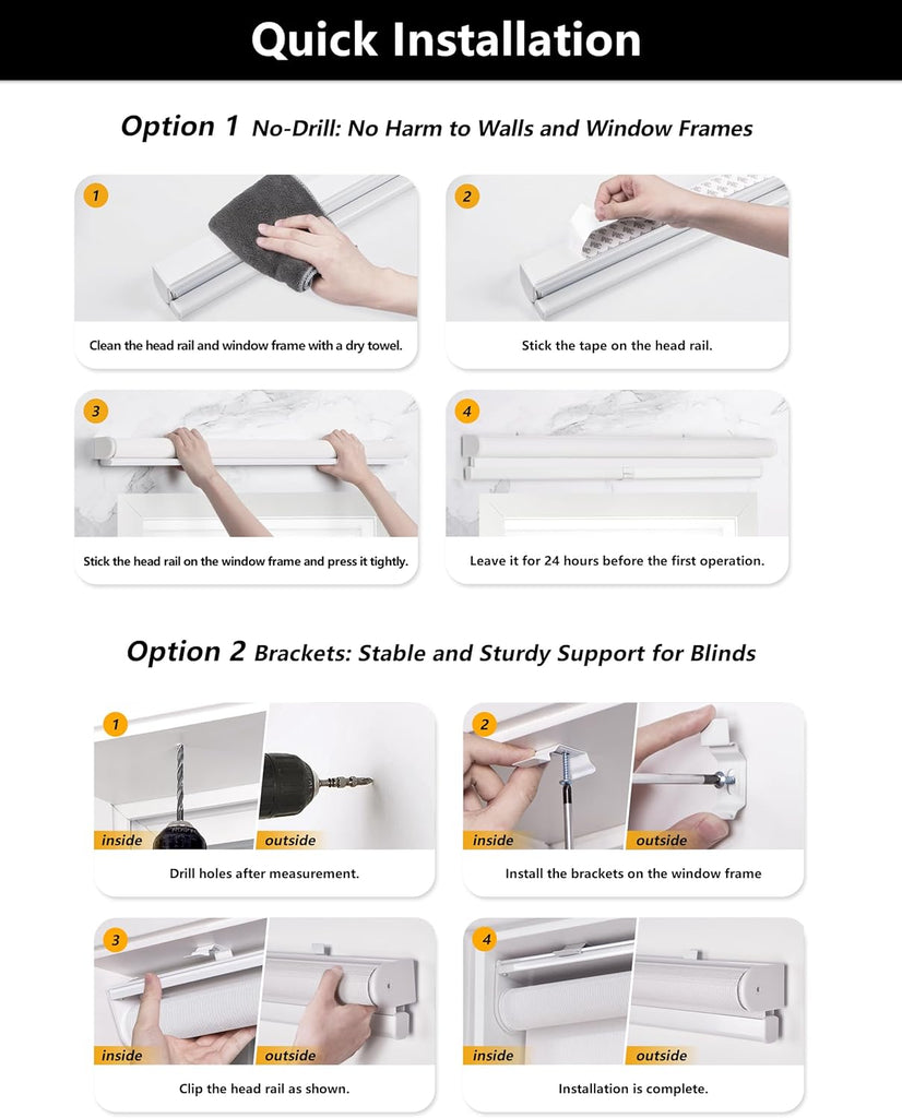 No Tools No Drill Cordless Zebra Blinds 25x48, White | Dual Layer Light Control for Day and Night, Light Filtering