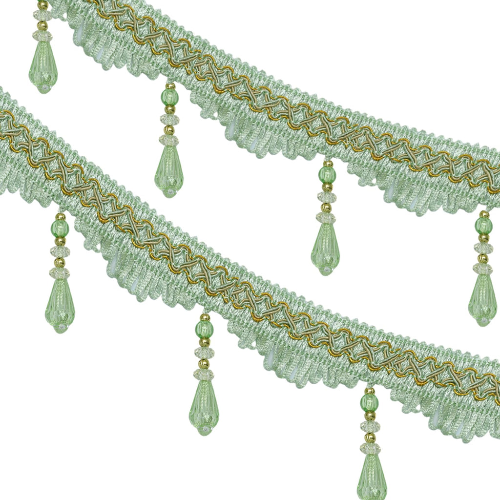 Green Beaded Fringe Trim, 4 Yard, 3.5 Inch Wide
