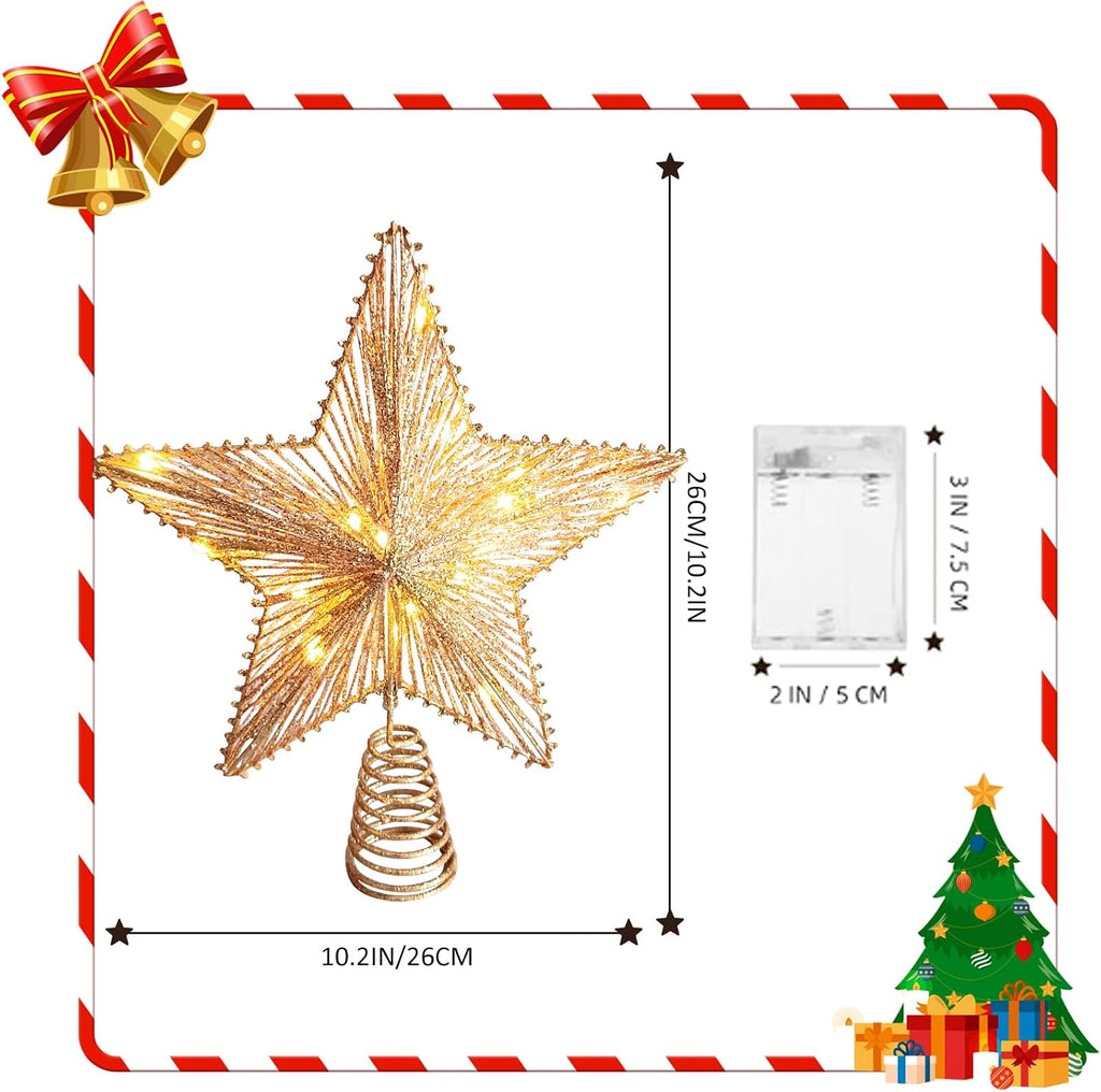 Christmas Tree Topper Gold Glitter Star for 6-8FT Christmas Trees