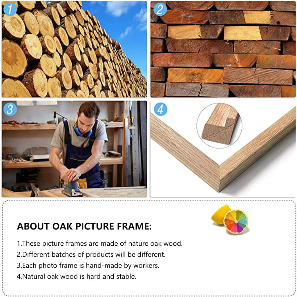 8x10 Set of 6 Oak Wood Picture Frame Solid Wooden Photo Frame | Natural Wood Color Frames with Real Glass for Wall