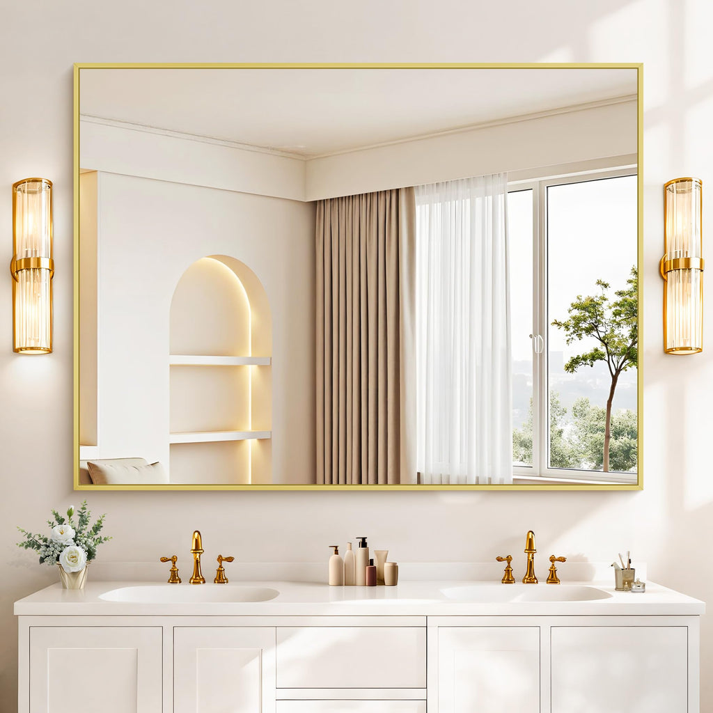 36x48inch Bathroom Mirror, Gold Rectangle Mirror with Thin Metal Frame, Large Rectangular Wall Mirrors, Hair Salon