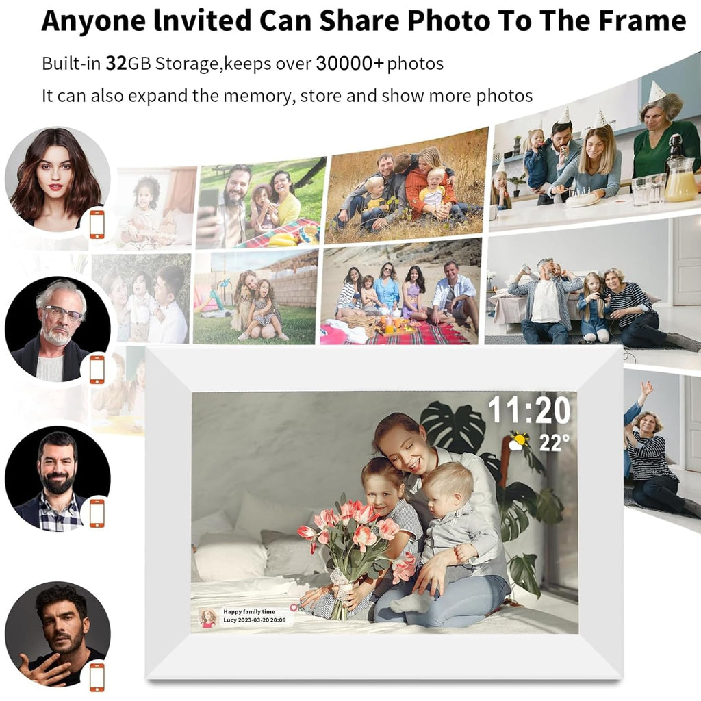 Frameo 10.1" Digital Picture Frame White, Smart WiFi Digital Photo Frame with IPS Touch Screen, 1280x800 HD Display