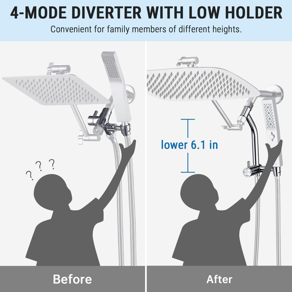 16 Inch All Metal Rain Shower Head with Handheld Spray (Chrome)