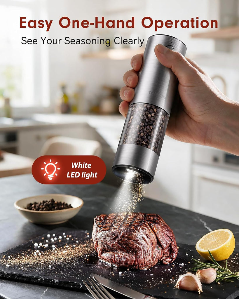 Larger Capacity Rechargeable Electric Salt and Pepper Grinder Set - Set of 2