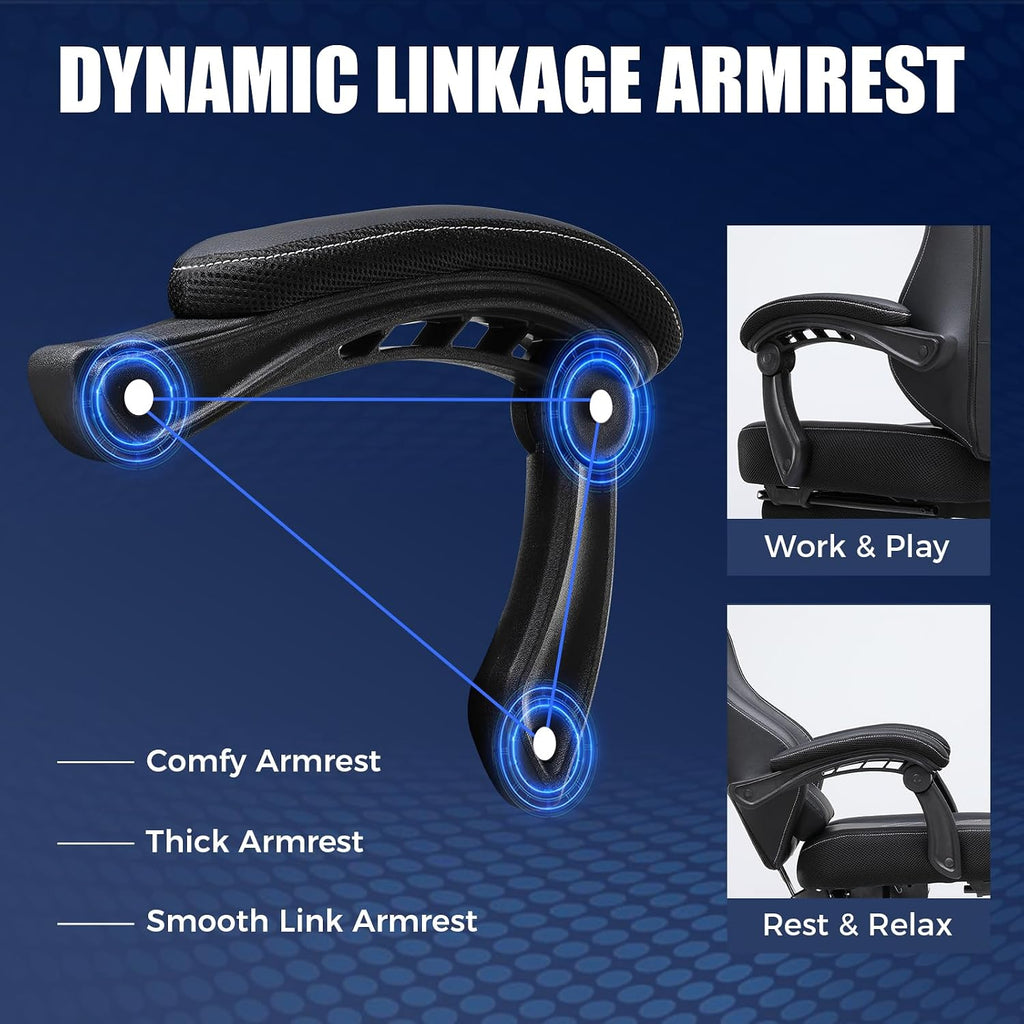 Gaming Chair with Footrest, Recliner Chair with Headrest & Lumbar Support, Linkage Armrest,Ergonomic Gaming Chair