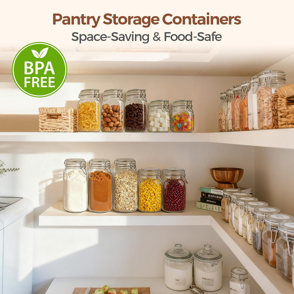 Square Glass Jars with Airtight Lids 51 oz 3 Pack Wide Mouth