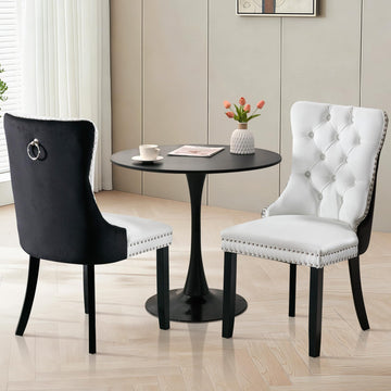 3-Pieces Dining Sets, 31.5" Round Dining Table Set with 2 Velvet Upholstered Dining Chairs, Wooden Legs Design Dining