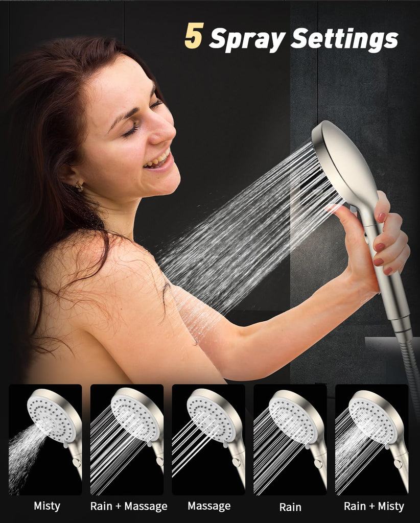 High Pressure Handheld Shower Head with Hose, Brushed Nickel