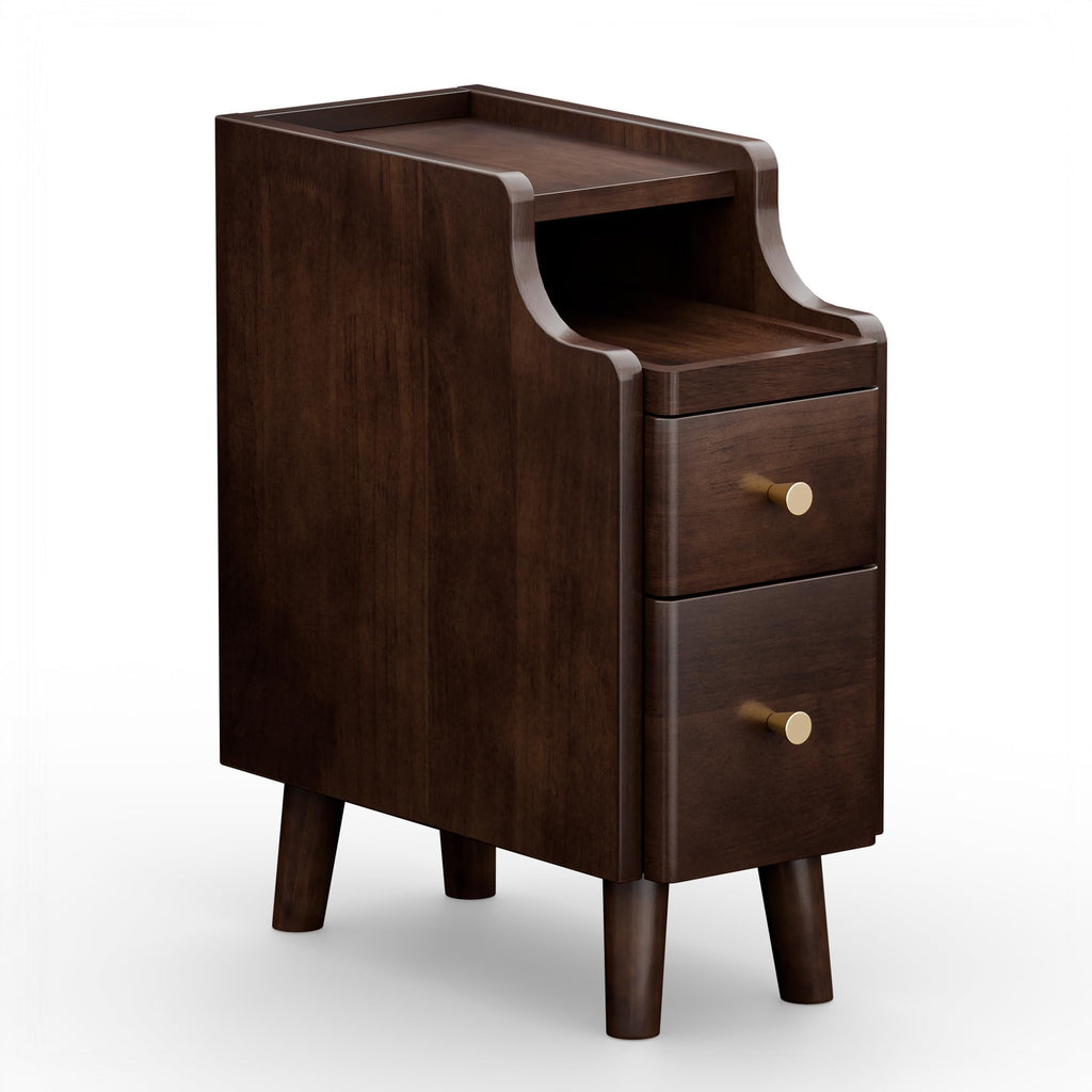 Nightstand, Pre-Assembled, 19.7"H Solid Wood Night Stand with 2 Drawers, Open Sliding Shelf, Mid Century Modern Small