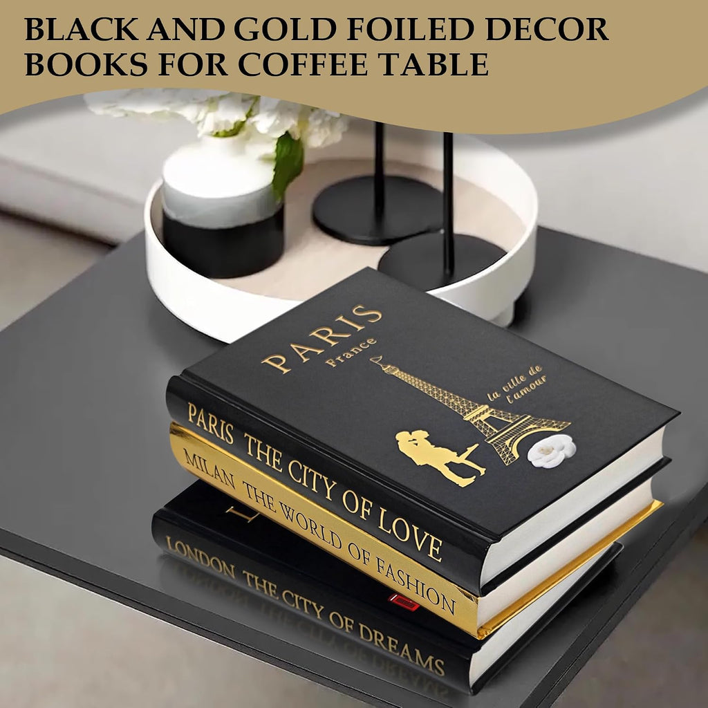 Decorative Books Set of 3 with Golden Garland Bead - Decorative Books for Coffee Table, Home Decor - Designer Books