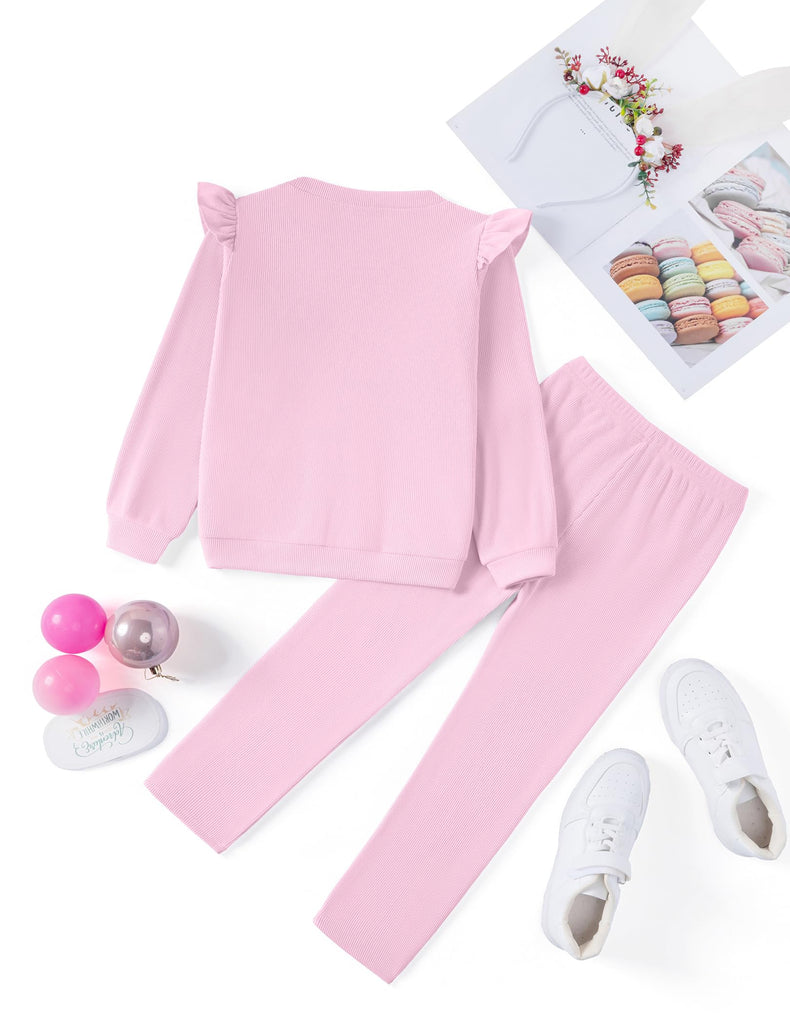Girls Sweater Set Rib Knit Clothes 2Pcs Outfit Tops Pants