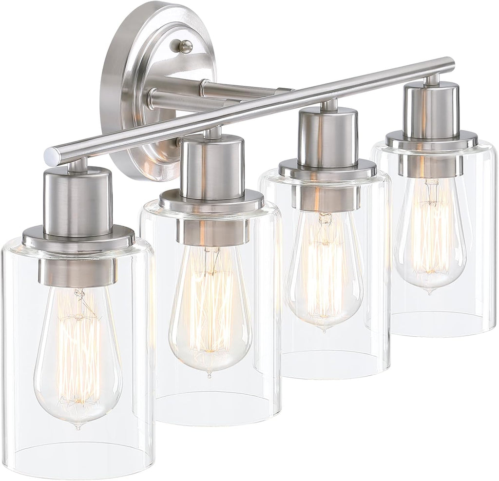 Brushed Nickel 4-Light Bathroom Light Fixture Over Mirror Sink, 4-Light Bathroom Vanity Lights Brushed Nickel Vanity