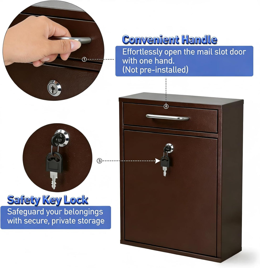 Steel Key Lock Mail Boxes Outdoor, Locking Wall Mount Mailbox, Security Lock Drop Box
