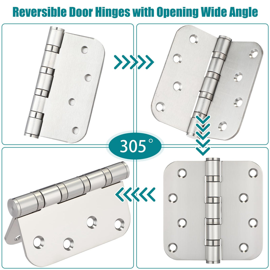 6 Pcs Silver 4'' Ball Bearing Door Hinges, 5/8'' Radius Corner
