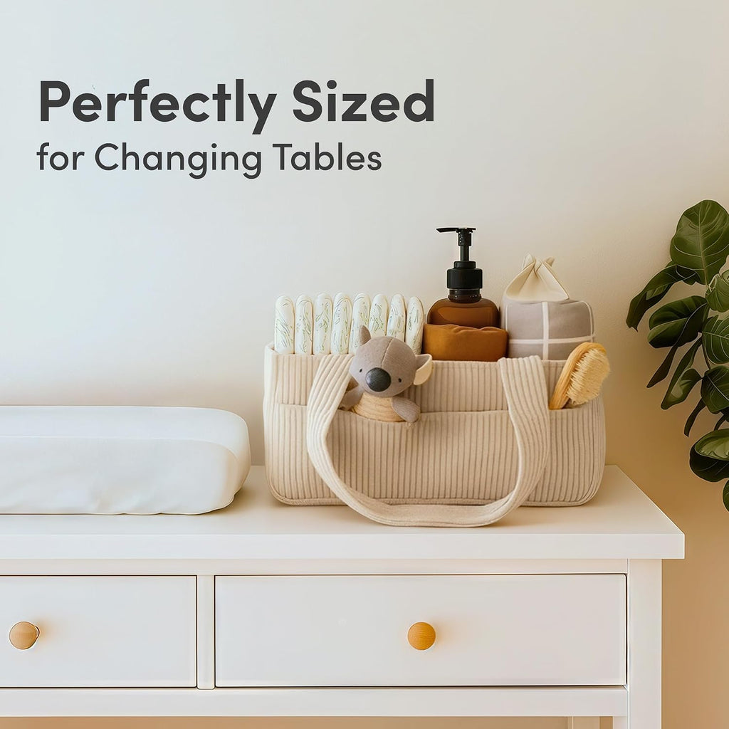 Baby Diaper Caddy Organizer, Nursery Basket (Cream, Corduroy)