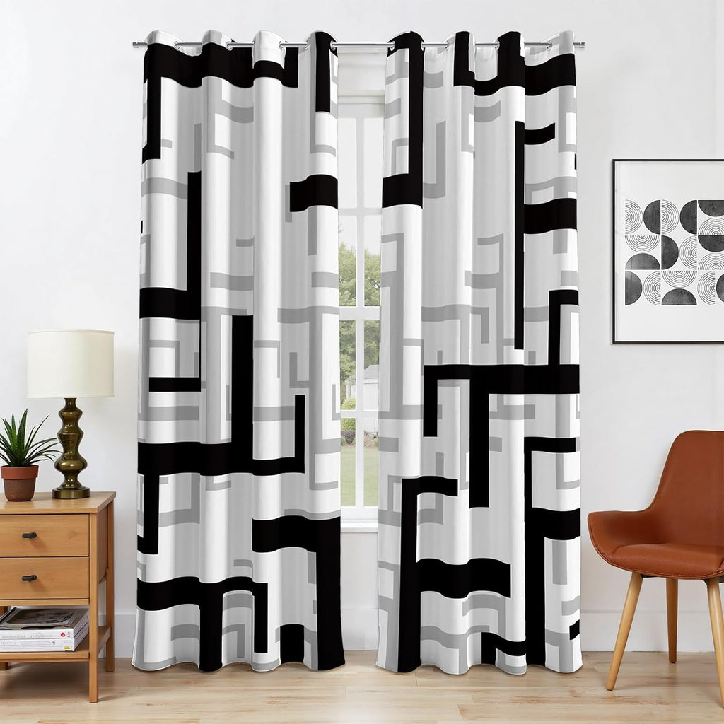 Modern Blackout Curtains for Bedroom Living Room 2 Panels 100% Blackout Black and White Pattern Curtains Abstract