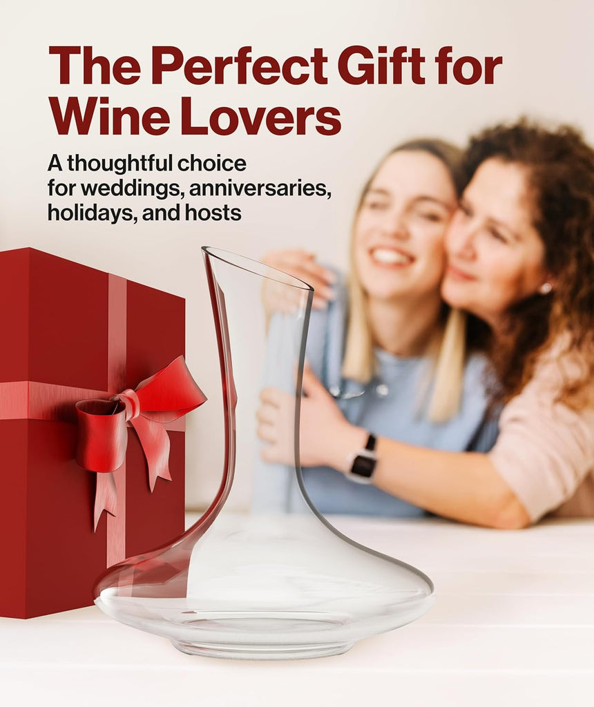 Large Elegant Crystal Wine Decanter with Aerator - 750ml Glass Decanter - Hand-Blown Lead-Free Clear Glass Carafe