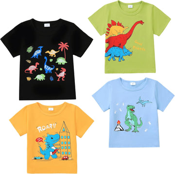 Toddler Boy Shirts Summer Short Sleeve T-Shirts Cotton Casual Graphic Crewneck Top Tees Pack