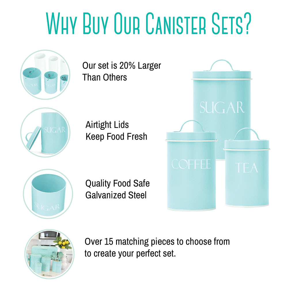 Kitchen Canisters for Countertop Set of 3 | Farmhouse Canister Sets Counter Mint | Flour Sugar Coffee Canister