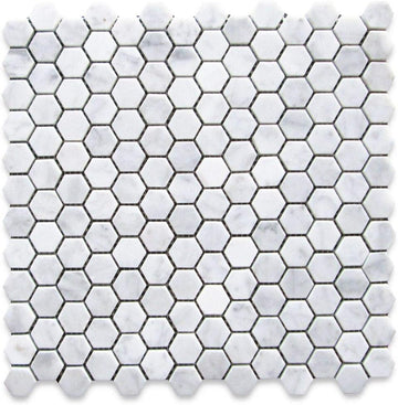 Carrara Marble 1 Inches Hexagon Honed Mosaic Tile - Natural Stone Backsplash, Bathroom Wall, Floor, and Shower (Box