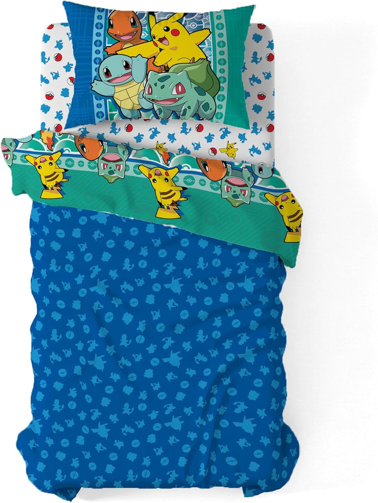 Twin Bed in a Bag Set, Pikachu Charmander Squirtle Bulbasaur, Kids Boys Girls Bedding Comforter Sheets
