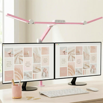 Architect Desk Lamp, Pink Desk Lamp with Clamp for Working, 24W Bright Rotatable Led Table Light Stepless Dimming
