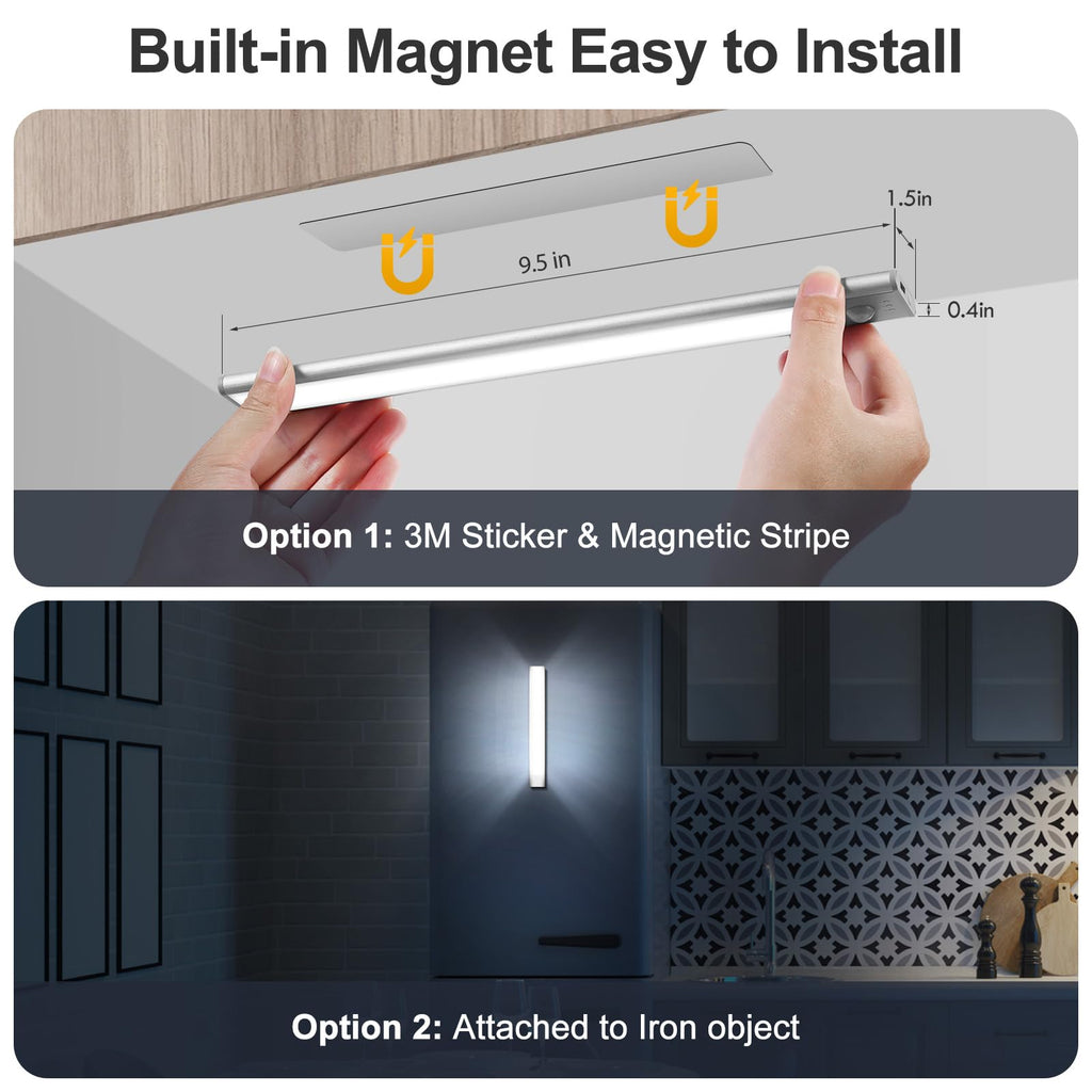 Under Cabinet Lights, 74 LED lights Battery Operated Motion Sensor Light Indoor, USB C Rechargeable Closet Lights