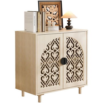 2 Doors Decorative Hollow Carved Storage Cabinet Sideboard, Natural, 1pc.