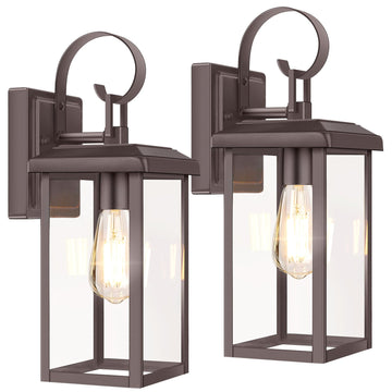 2-Pack 15" Outdoor Wall Light Fixtures, Brown Modern Porch Sconces