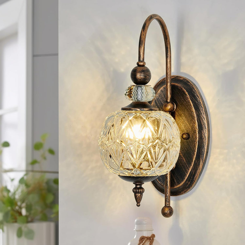 Vintage Bronze Wall Sconce with Glass Globe Shade Mid Century G9 Bulb Wall Light Indoor Wall Lamp for Bathroom