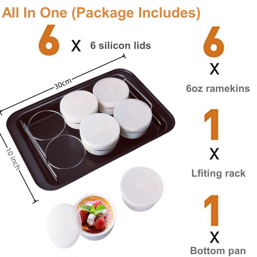 Ramekins Set with 6 Silicone Lids, Mothers Day Gifts Creme Brulee Making Set, Set of 6 Porcelain Ramekins, Oven Safe