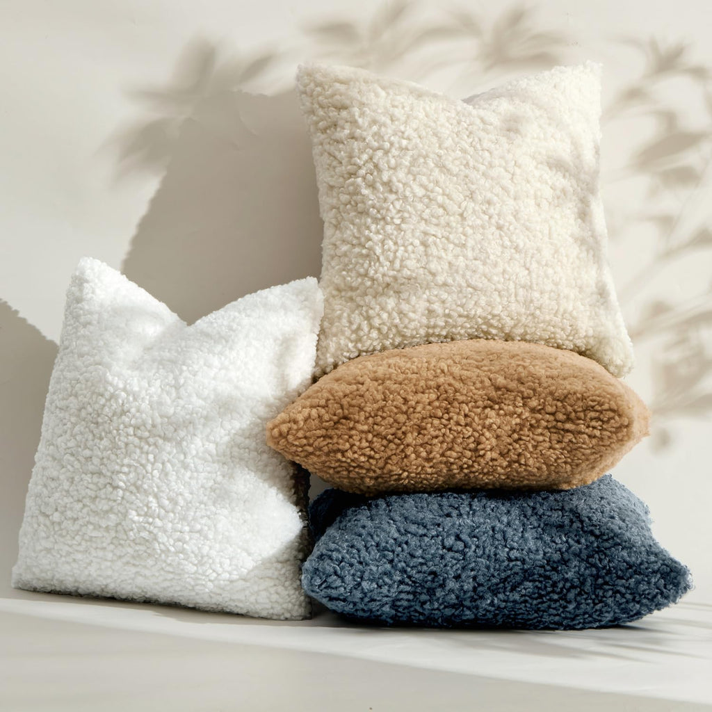 Decorative Faux Fur Pillow Covers Sherpa 18x18 Cream White