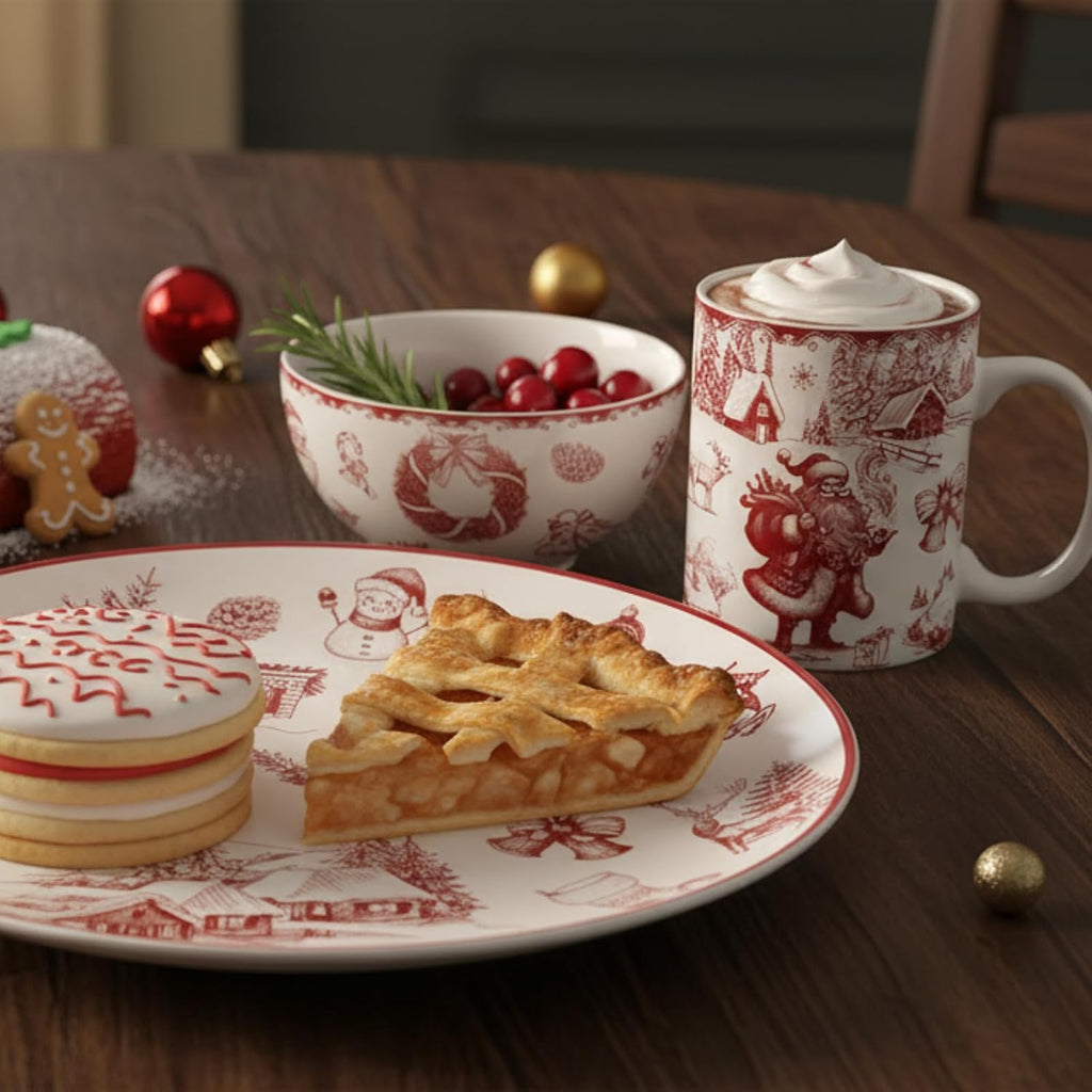 16 Pcs Vintage Christmas Dinnerware Set Farmhouse Toile Ceramics