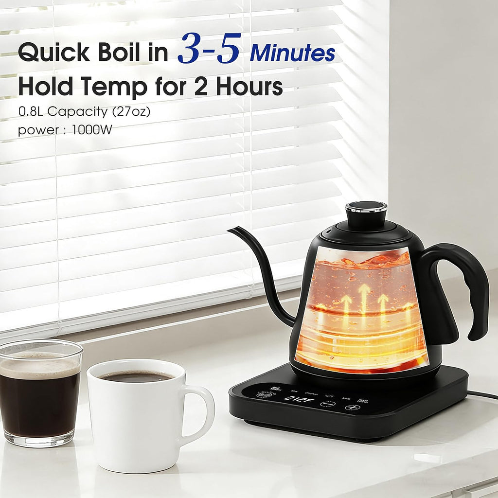 Gooseneck Electric Kettle Temperature Control: 316L Stainless Steel Inner | ±1°F Precision, Pour Over Kettle for