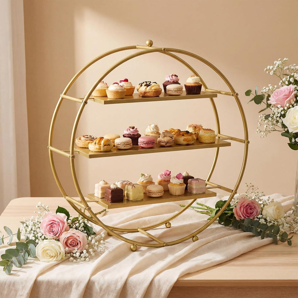 1 Pcs Gold Cupcake Stand 22 Inch Tiered Dessert Stand Large Metal 3 Tier Serving Tray Round Gold Dessert Table
