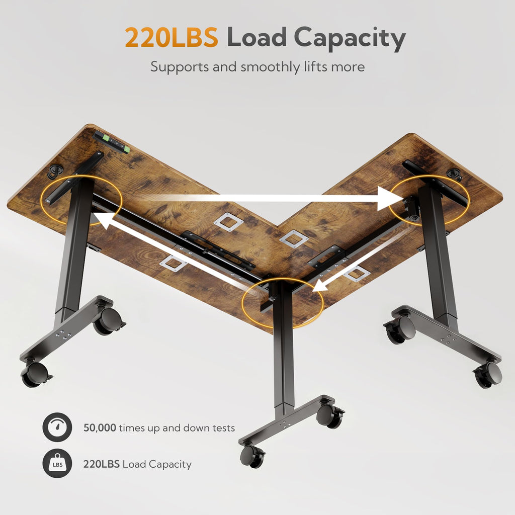 Corner Standing Desk Electric Dual Motor 63 x 55 Inch Rustic Brown