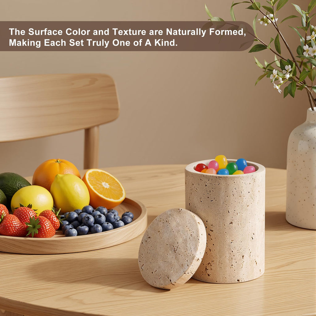 Lidded Marble Canister, Non-slip Natural Marble Bathroom Container