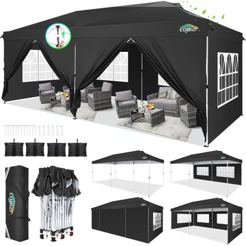 10x20 Pop Up Canopy Tent with One Push, 6 Removable Sidewalls