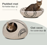 Cat Cave - Premium Felt Cat Bed for Indoor Cats, Handmade Merino Wool (Light Grey, Medium)
