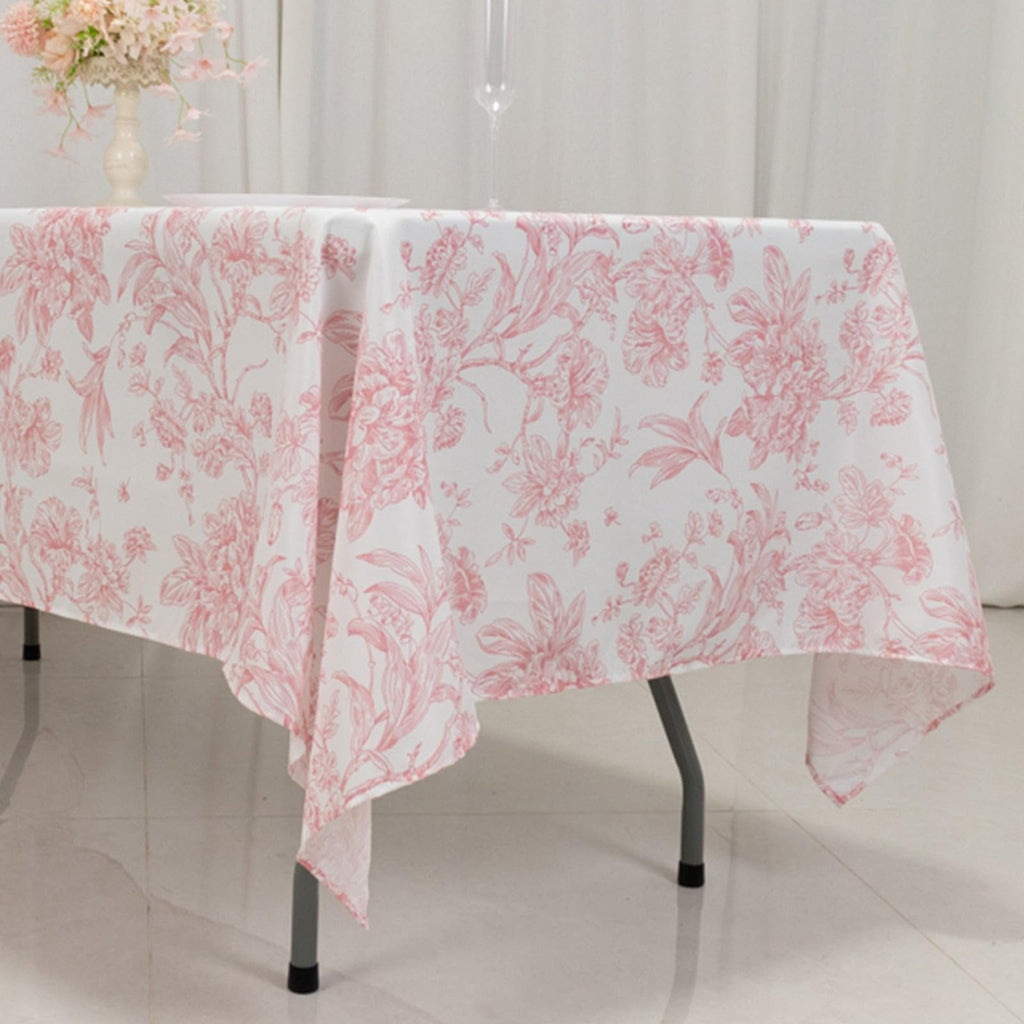 60x102 inch Tablecloth White Pink French Toile Polyester Rectangular Vintage Pastoral Floral Rustic Table Cloth