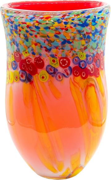 AV22246 Art Glass Vase 13.75" Tall Salt Creek Handcrafted Murano-Style Vase Décor, Living Room, Bed Room, Home